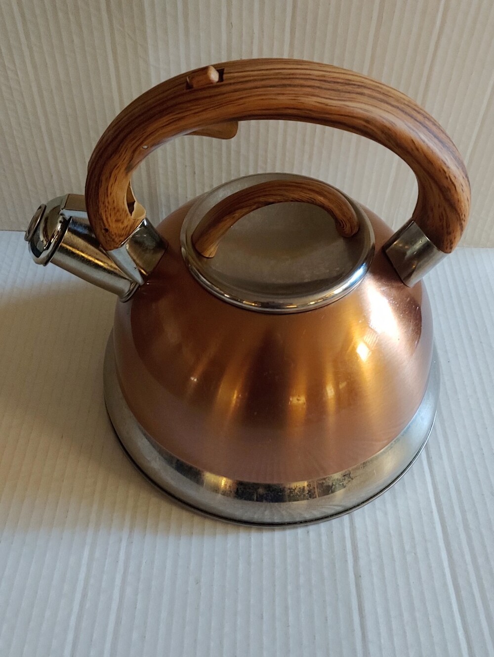 Balduzzi Italian Style Stainless Steel Copper Color Tea Kettle Faux Wood Handle
